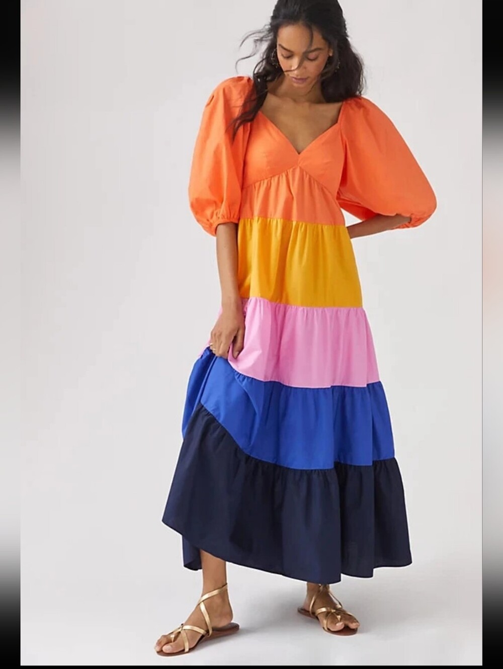 Anthropologie x Farm Rio Tiered Colorblocked Maxi Dress Sz XS